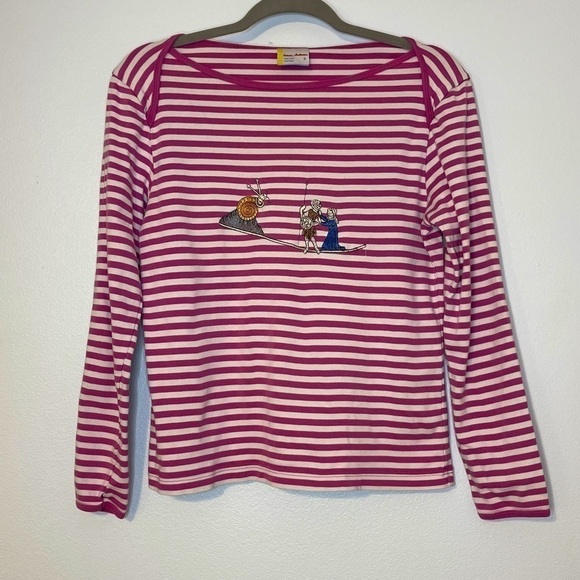 HANNA Andersson Women’s Size Small Striped Pajama Top Purple White Snail Knight - Picture 1 of 5
